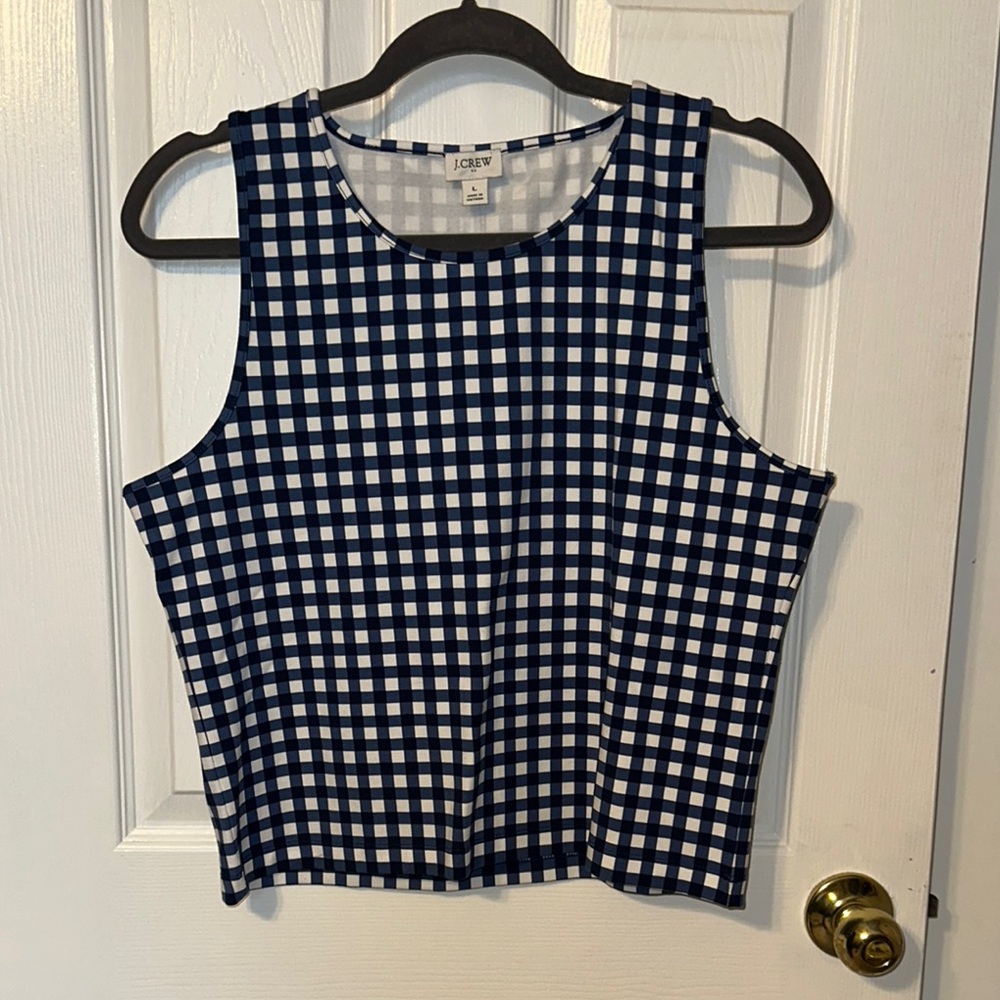 J. Crew Blue and White Boxy Crop Tank Top